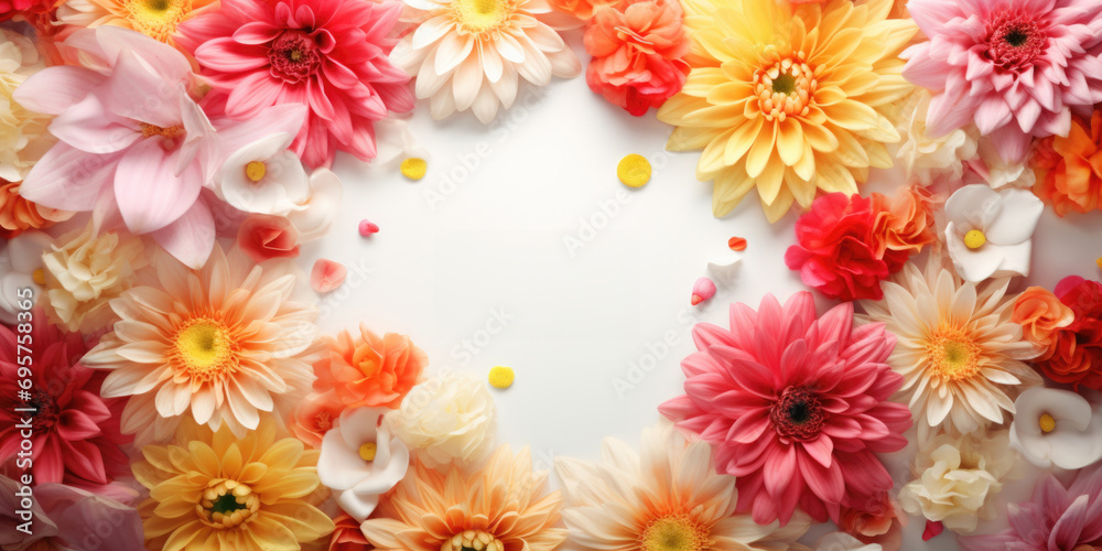 Poster a heart made out of flowers on a white surface. can be used for various romantic occasions or as a s