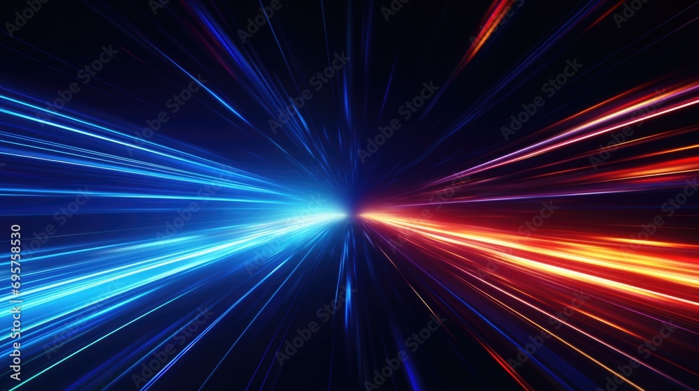 Poster blue and red light streaks illuminating a black background. ideal for use in abstract designs or fut