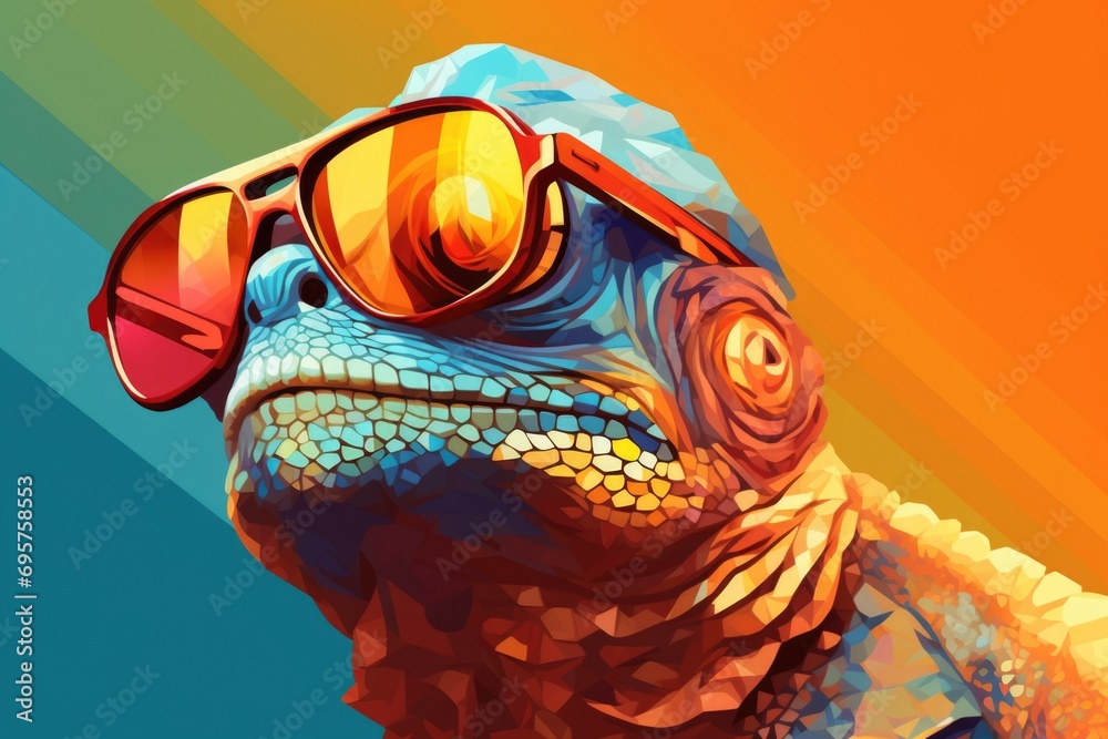 Aufkleber A lizard wearing sunglasses is pictured on a colorful background. This image can be used to add a playful touch to various design projects