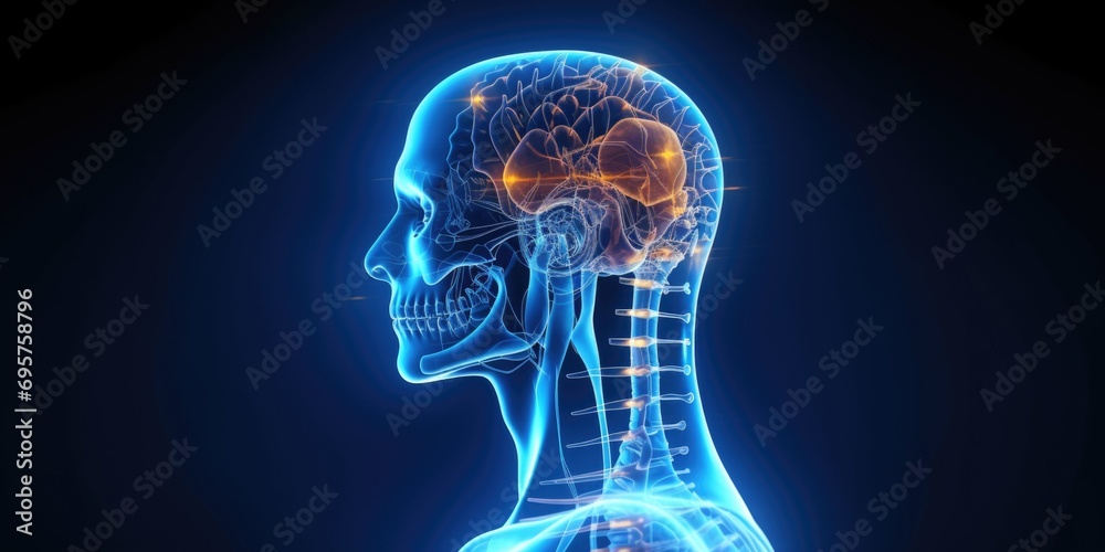 Aufkleber a man's head with a blue highlighted brain. this image can be used to represent intelligence, creati