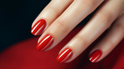 Close up beautiful woman nails red color. Skin care