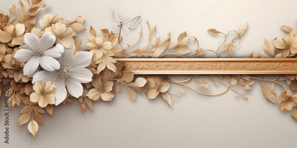 Poster A gold frame adorned with beautiful flowers and leaves. Perfect for adding an elegant touch to any design or project