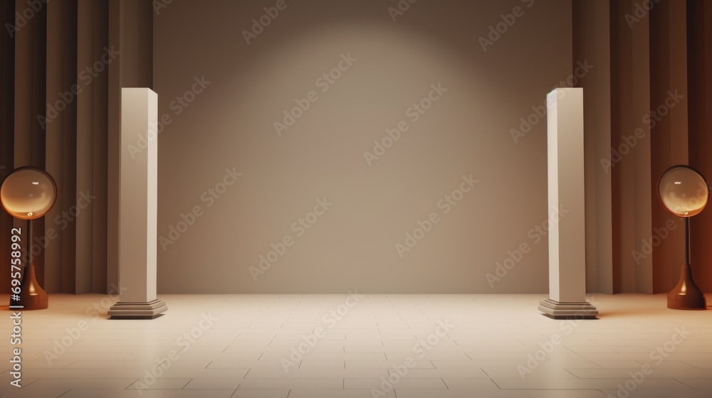 Aufkleber A picture of an empty room with columns and lamps. This image can be used to represent minimalism, interior design, or architectural concepts