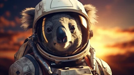 Fototapeten A cute koala wearing a space suit and a helmet. Perfect for space-themed designs and illustrations © Vladimir Polikarpov