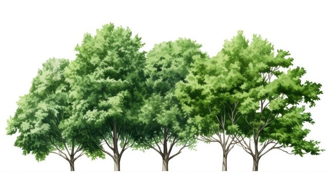 A picture of a group of trees with green leaves on a white background. Suitable for various design projects