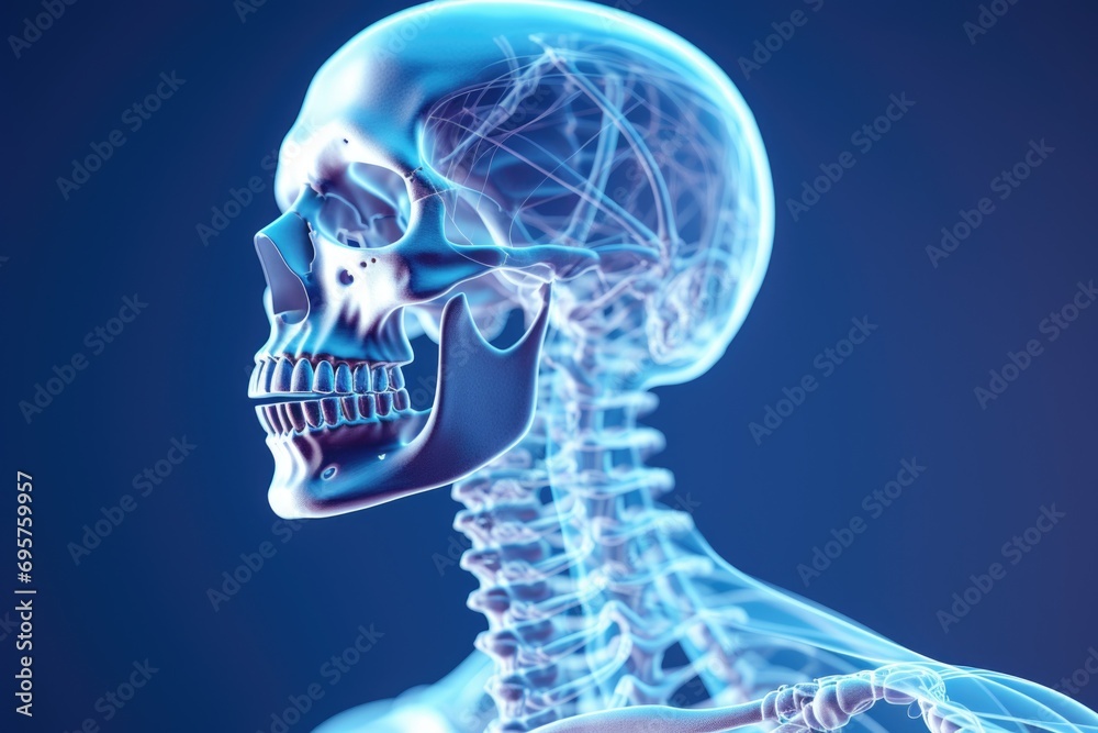 Poster a skeleton is shown against a blue background. this image can be used for various purposes