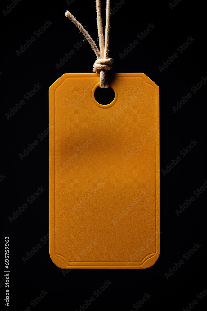 Aufkleber A yellow tag hanging from a string on a black background. Suitable for use in various contexts