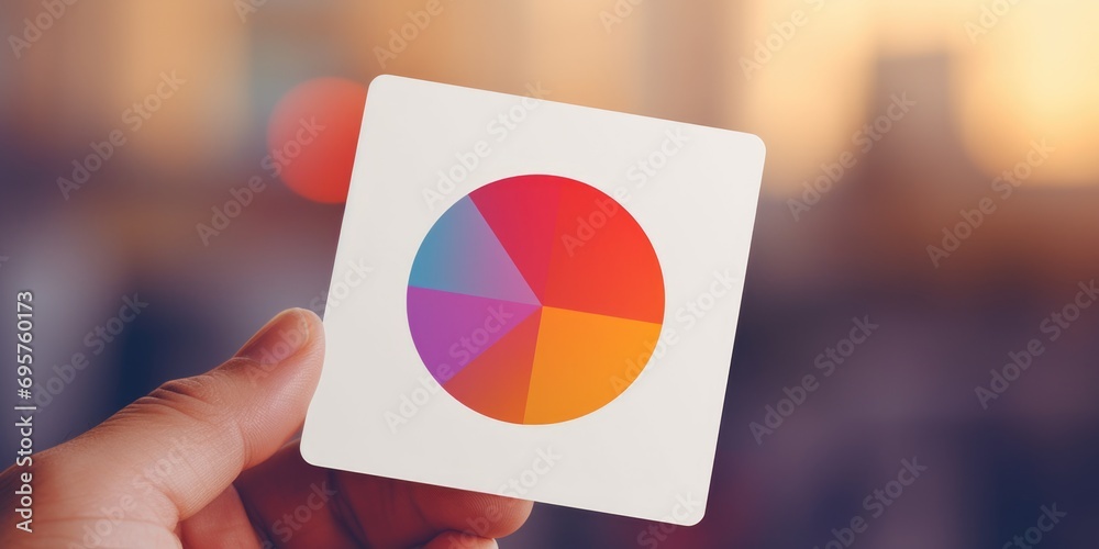 Aufkleber a person holding up a square sticker with a pie chart. can be used for presentations or data analysi