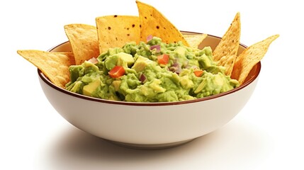 A delicious bowl of guacamole served with crispy tortilla chips. Perfect for parties and gatherings