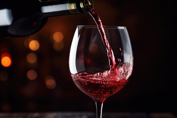 Red wine being poured into a wine glass. Ideal for wine enthusiasts and promotional materials for wineries and restaurants