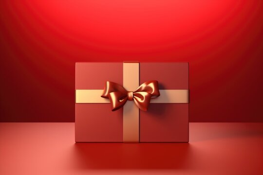 A red gift box with a gold bow, perfect for any special occasion. This versatile image can be used for birthdays, anniversaries, holidays, and more