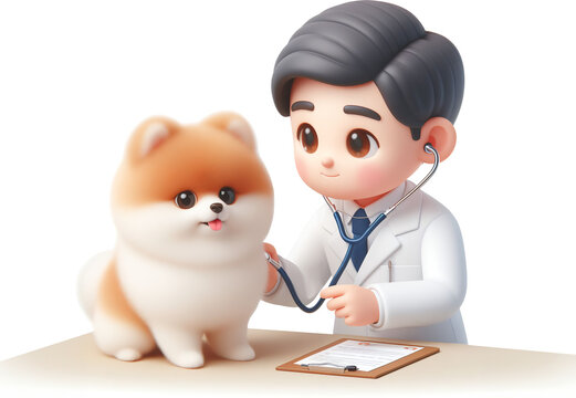 Veterinarian examining a Pomeranian