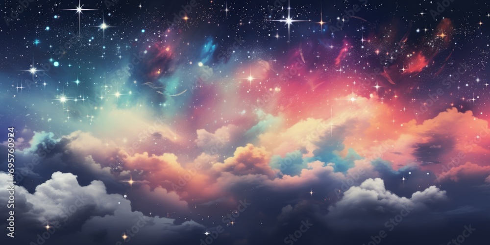 Poster A captivating night sky filled with stars and wispy clouds. Perfect for adding a touch of magic to any project or design