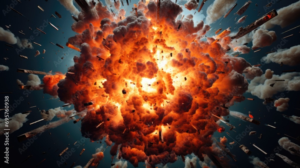 Poster A visually striking image capturing a large explosion of orange and white smoke. Perfect for adding a dynamic and energetic touch to projects.