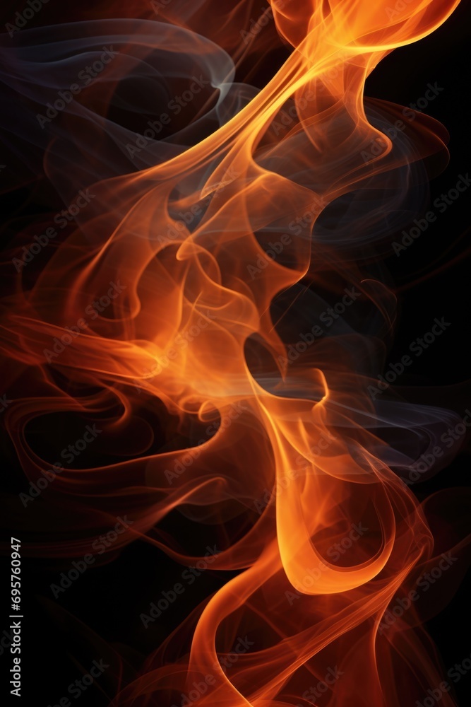 Poster Close-up view of a fire burning brightly on a black background. Perfect for adding warmth and intensity to any design or project