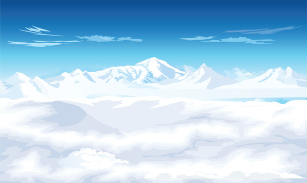 winter landscape with snow and mountains vector illustration