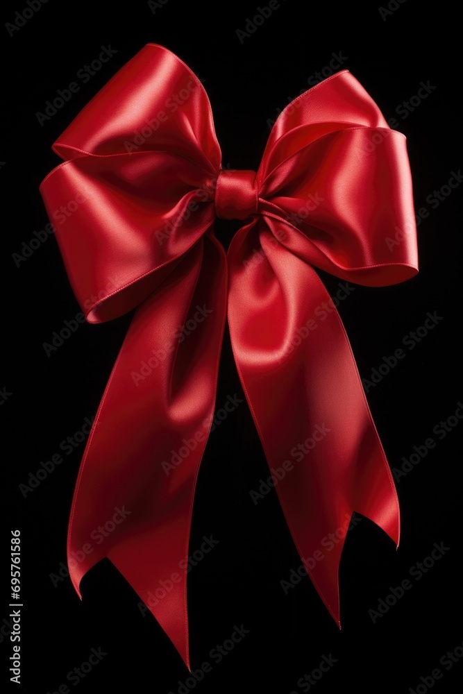 Poster A simple and elegant red bow placed on a sleek black background. Perfect for adding a touch of sophistication to any project