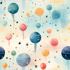 Dreamy galaxy patterns with stars, planets, and celestial elements in cute and pastel hues , Mystical Galaxy Digital Paper , Mystical Galaxy Seamless Pattern , generative AI illustration