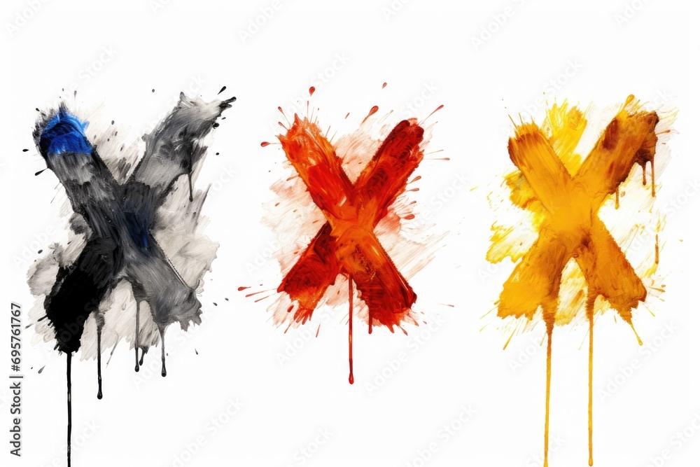 Aufkleber A vibrant display of three different colors of paint splattered on a clean white background. Perfect for adding a pop of color to any project or design