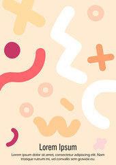 Abstract Minimal Vector Background in Trendy Doodle Style.   Vibrant Graphic Print with Dynamic Lines and Geometric Shapes.  Set of Vivid Poster 80s - 90s Design for Landing Page, Cover, Brochure.