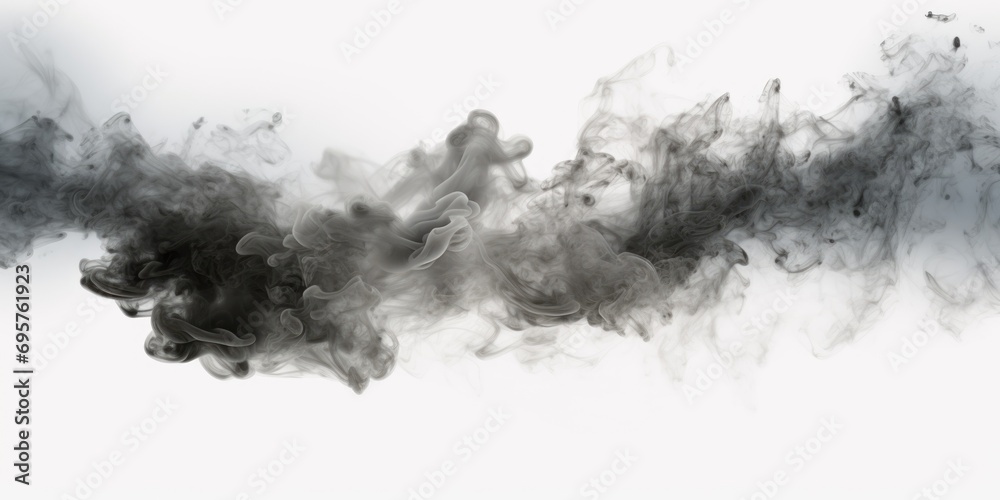 Poster black smoke captured in a close-up shot against a white background. versatile image suitable for var