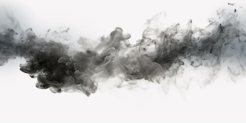Black smoke captured in a close-up shot against a white background. Versatile image suitable for various creative projects
