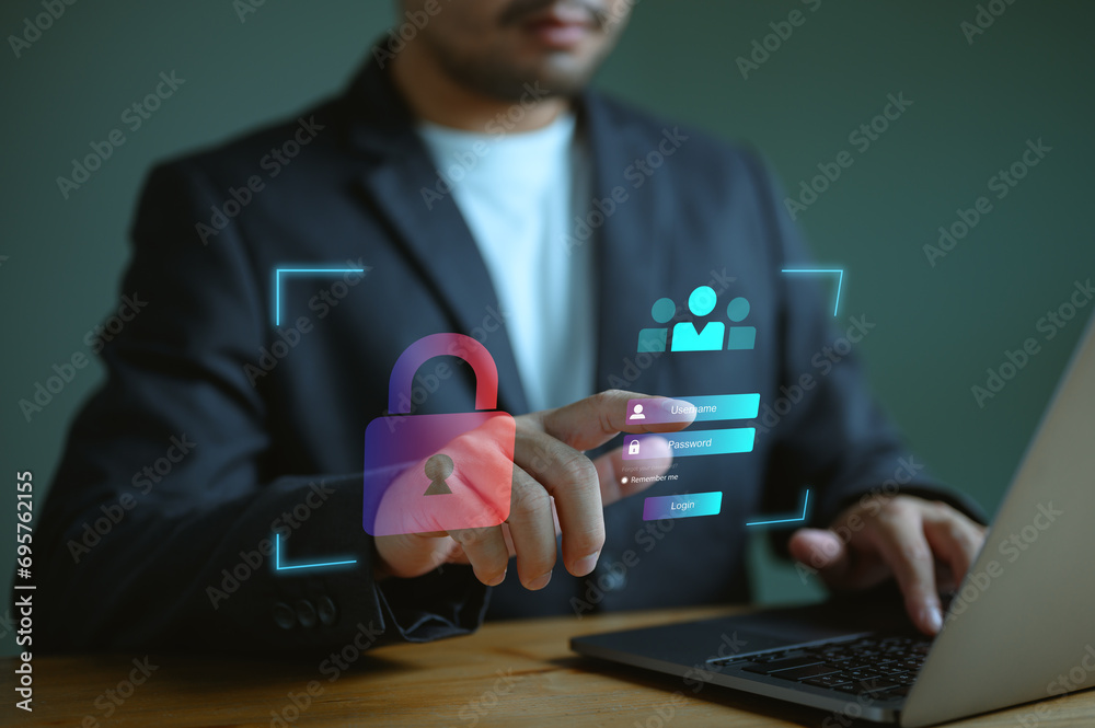 Poster cybersecurity concept, user privacy security and encryption, secure internet access future technolog
