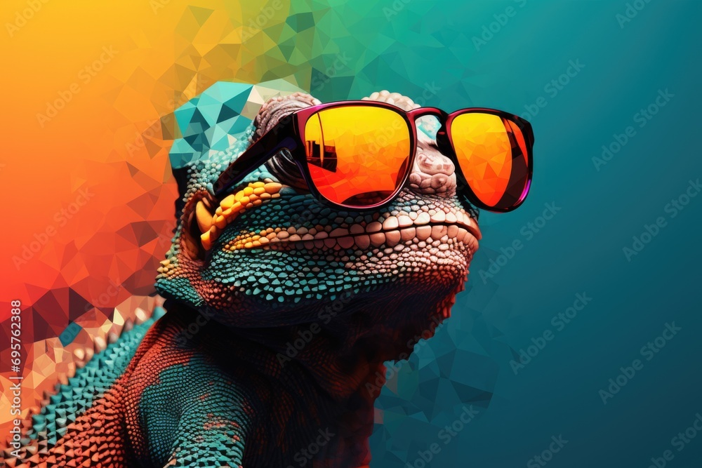 Aufkleber a lizard wearing sunglasses is pictured on a colorful background. this image can be used for various