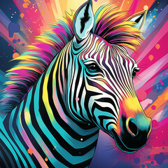 Manga-Inspired Zebra Illustration in Vibrant Colors