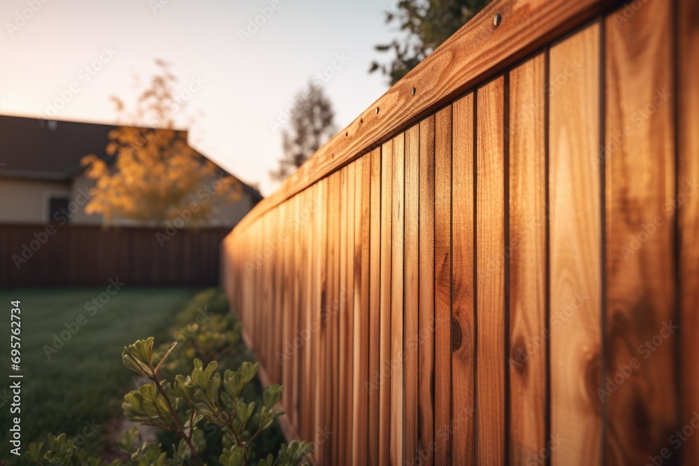 Canvas Prints A picture of a wooden fence in a backyard with a house in the background. Perfect for illustrating home ownership, privacy, and outdoor living