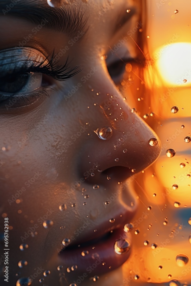 Poster A close-up shot of a person looking out a window. Perfect for illustrating contemplation and introspection.