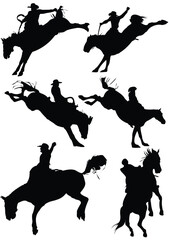 Horse rodeo silhouettes. Black and white Vector illustration