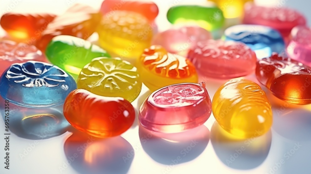 Aufkleber a close-up view of a variety of gummy bears. perfect for adding a touch of sweetness to your designs