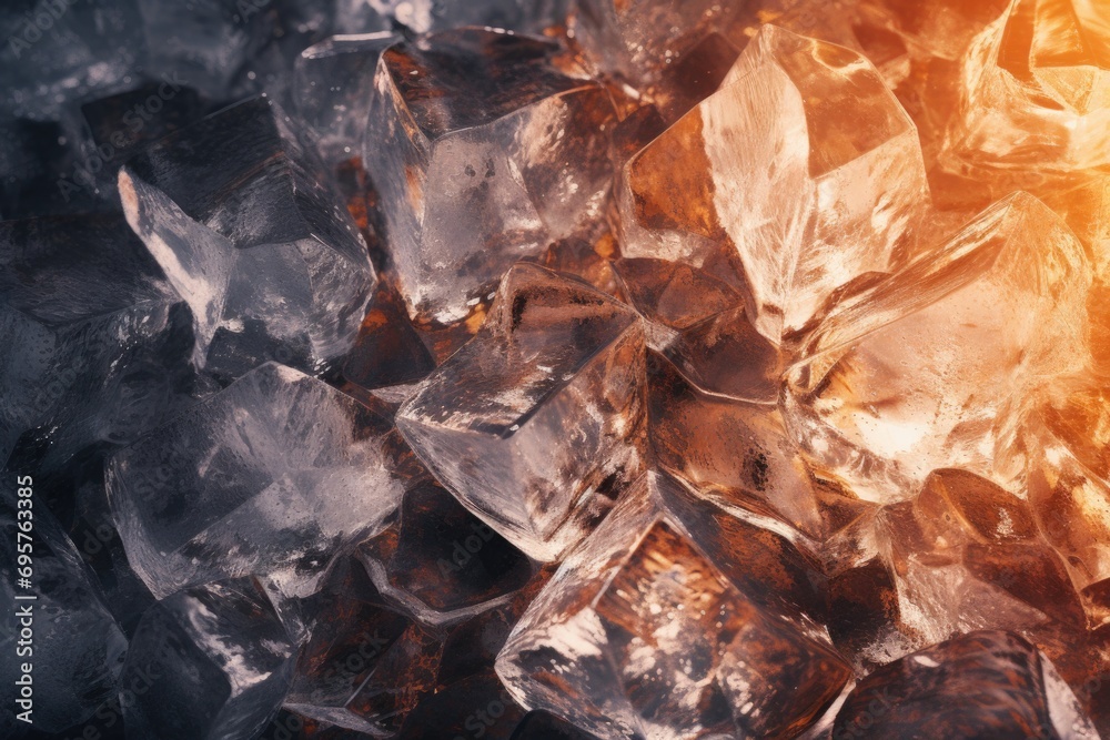 Poster A pile of ice cubes sitting on top of each other. Ideal for cooling beverages or creating a refreshing atmosphere.