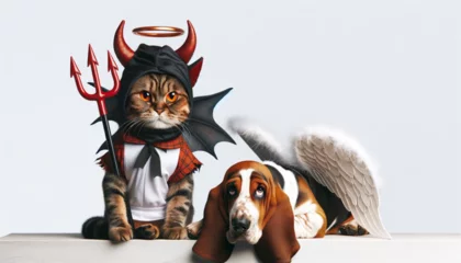 Crédence de cuisine en verre imprimé Bulldog français Cat and dog material. Cat and dog cosplay images.　犬と猫のコスプレ画像