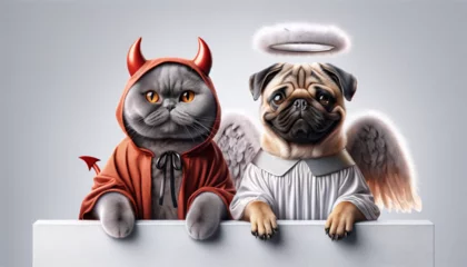 Stickers fenêtre Bulldog français Cat and dog material. Cat and dog cosplay images.　犬と猫のコスプレ画像