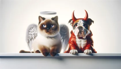 Fotobehang Franse bulldog Cat and dog material. Cat and dog cosplay images.　犬と猫のコスプレ画像