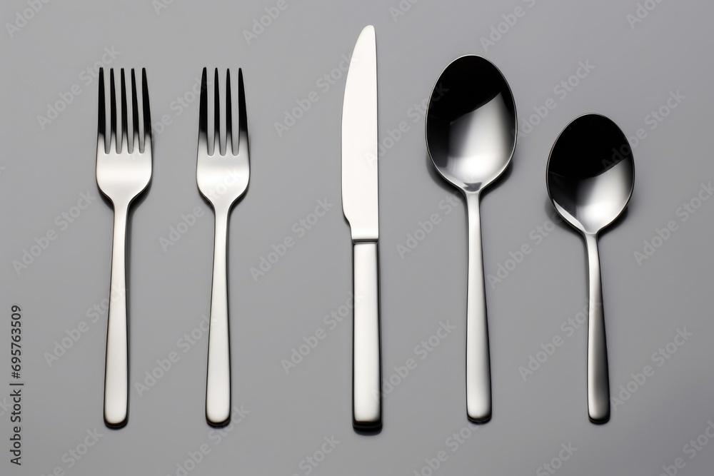 Poster a set of silverware including a knife, fork, and spoon. perfect for dining and table settings