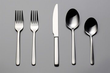 A set of silverware including a knife, fork, and spoon. Perfect for dining and table settings