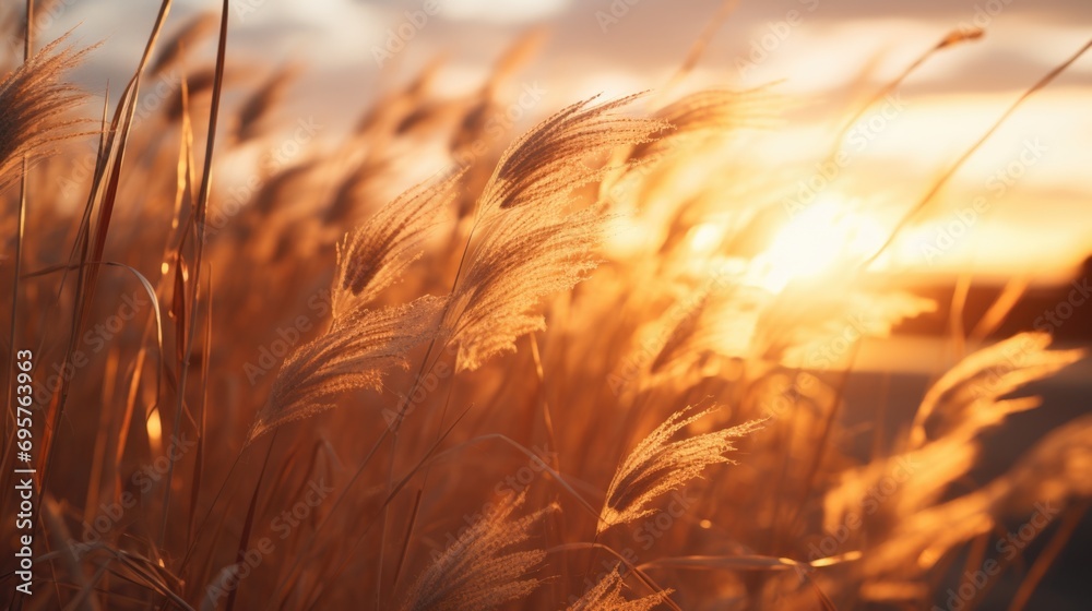 Aufkleber a beautiful image of a field of tall grass with the sun setting in the background. perfect for natur