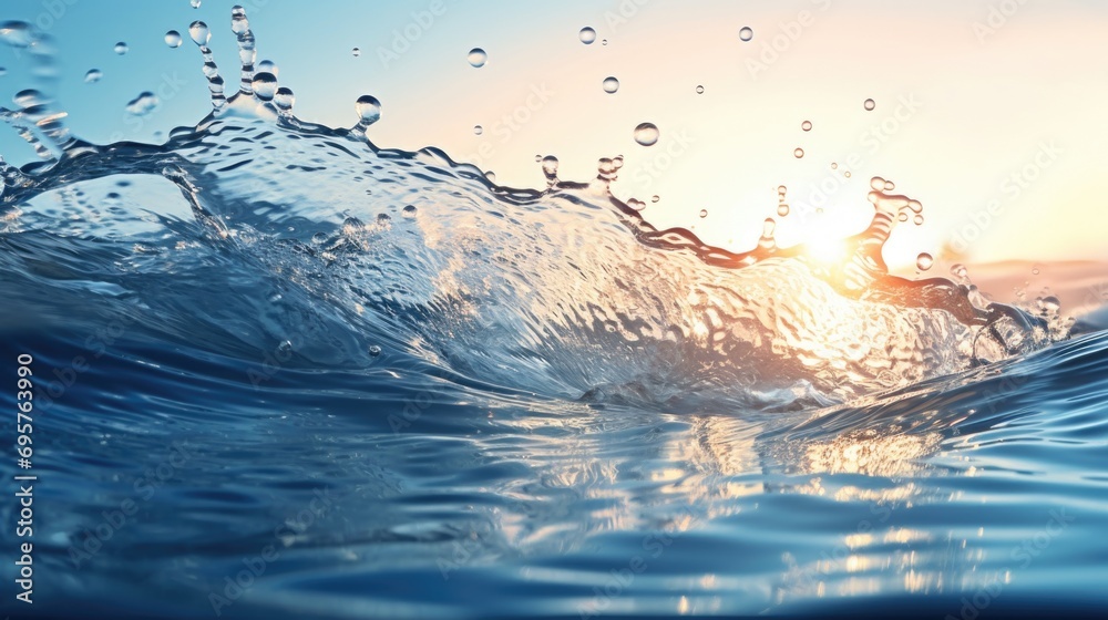 Poster A detailed view of a wave in the ocean. Perfect for use in any project that requires a depiction of the power and beauty of the sea