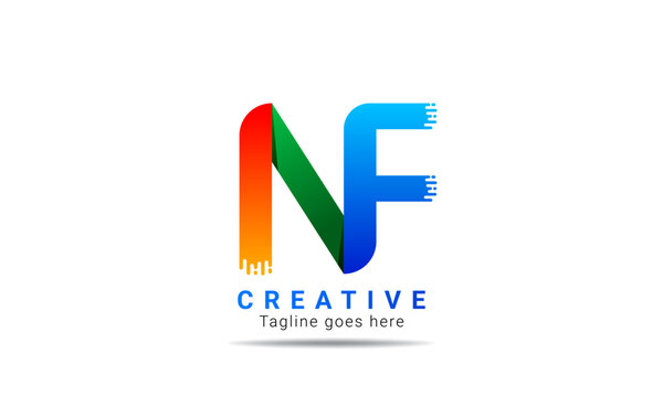 Creative NF initial colorful logo design and template. Professional NF letter logo design brand identity