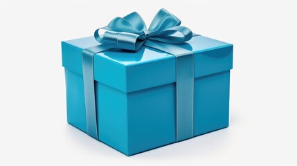 Fototapeta premium A blue gift box with a silver bow. Perfect for birthdays, holidays, or special occasions