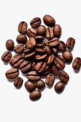 Naklejka premium A pile of coffee beans on a white surface. Suitable for coffee shop advertisements and coffee-related blog posts