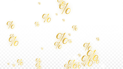 Luxury Vector Gold Percentage Sign Confetti on Transparent. Percent Sale Background. Business, Economics Print. Discount Illustration. Promotion Poster. Black Friday Banner. Special offer Template.