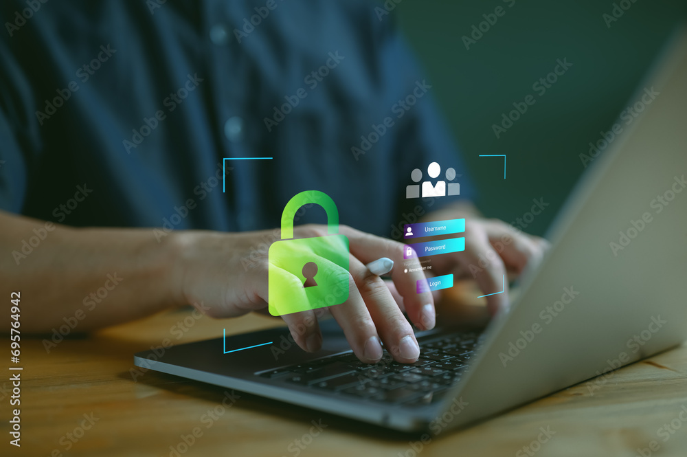 Aufkleber Cybersecurity concept, user privacy security and encryption, secure internet access Future technology and cybernetics, screen padlock, Global network security technology, personal data security.