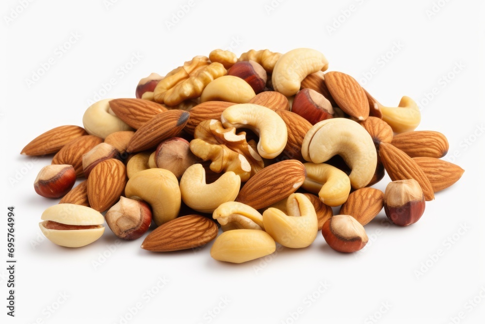 Aufkleber a pile of nuts arranged neatly on a white surface. perfect for food-related designs and concepts