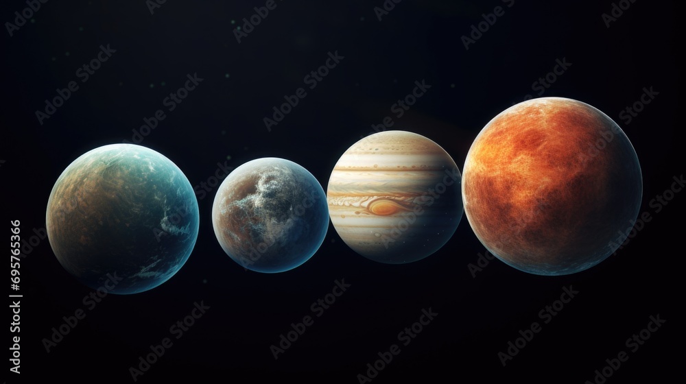 Poster a captivating image featuring a group of planets against a dark sky. perfect for astronomy enthusias