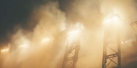 A baseball stadium with billowing smoke, creating a dramatic and intense atmosphere. Perfect for...