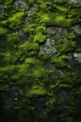 Close up view of a rock wall covered in vibrant green moss. Perfect for nature or outdoor themed projects